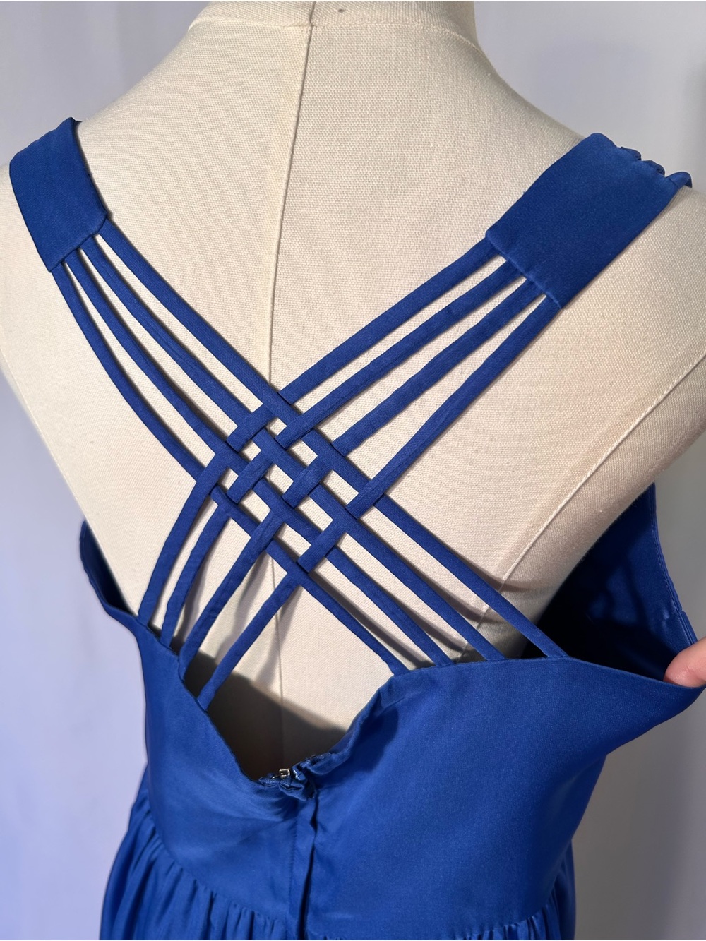 Royal Blue Midi Formal Dress with Pockets Multi-Strap Shoulders SizeL HoCo Prom - Picture 2 of 13